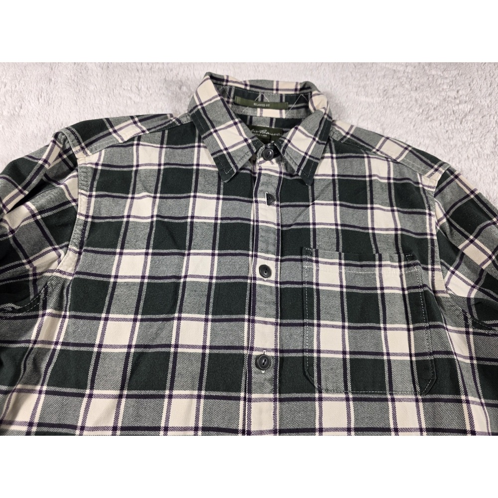 Eddie Bauer Flannel Shirt Medium Relaxed Fit Green/Purple Plaid Outdoors